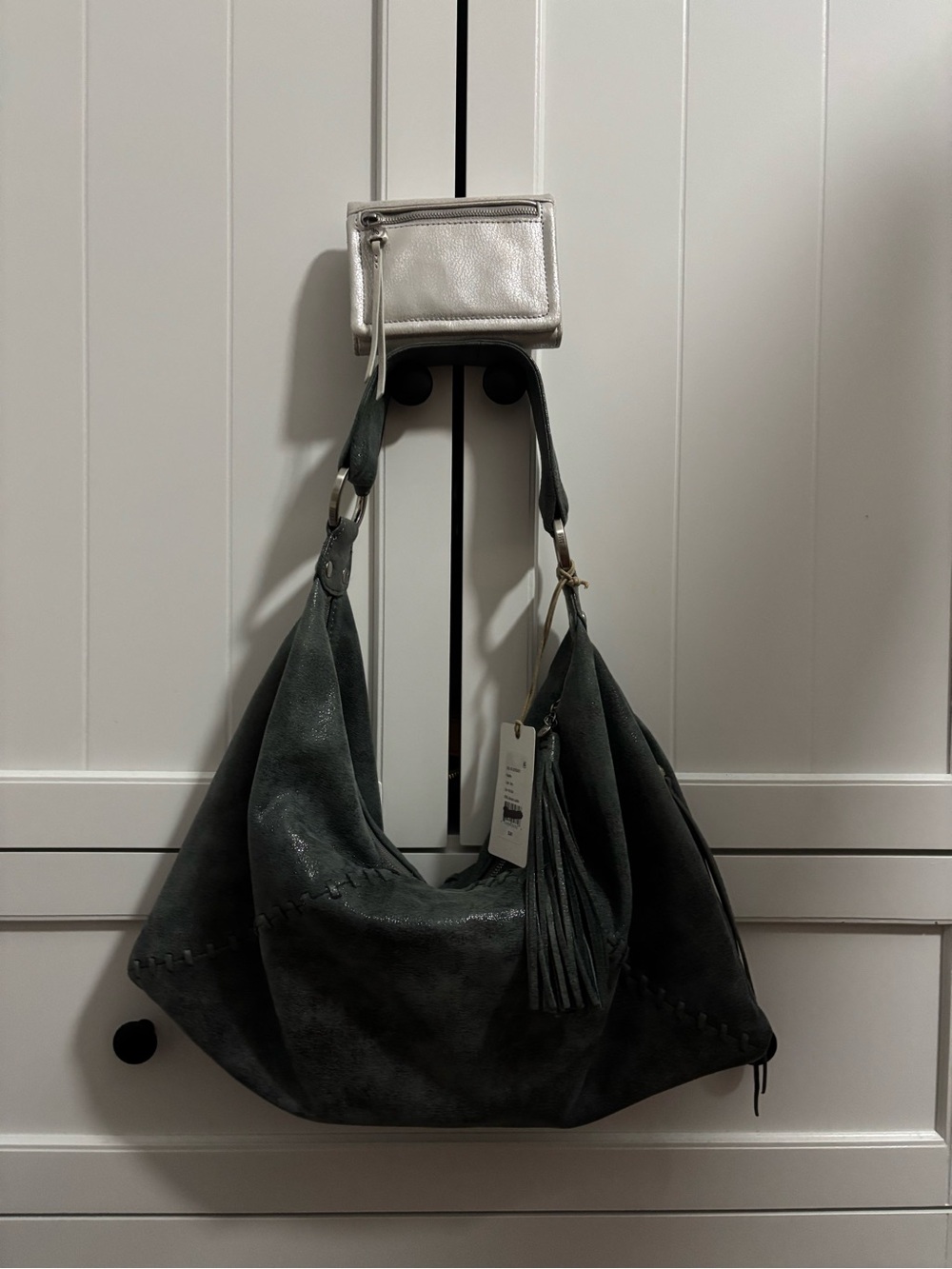 Hobo Paulette purse shoulder bag and hobo lumen medium bifold wallet grey silver